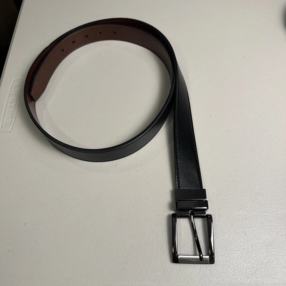 Mens Reversible Leather Belt Black Brown Gunmetal Buckle 44 11BK0106